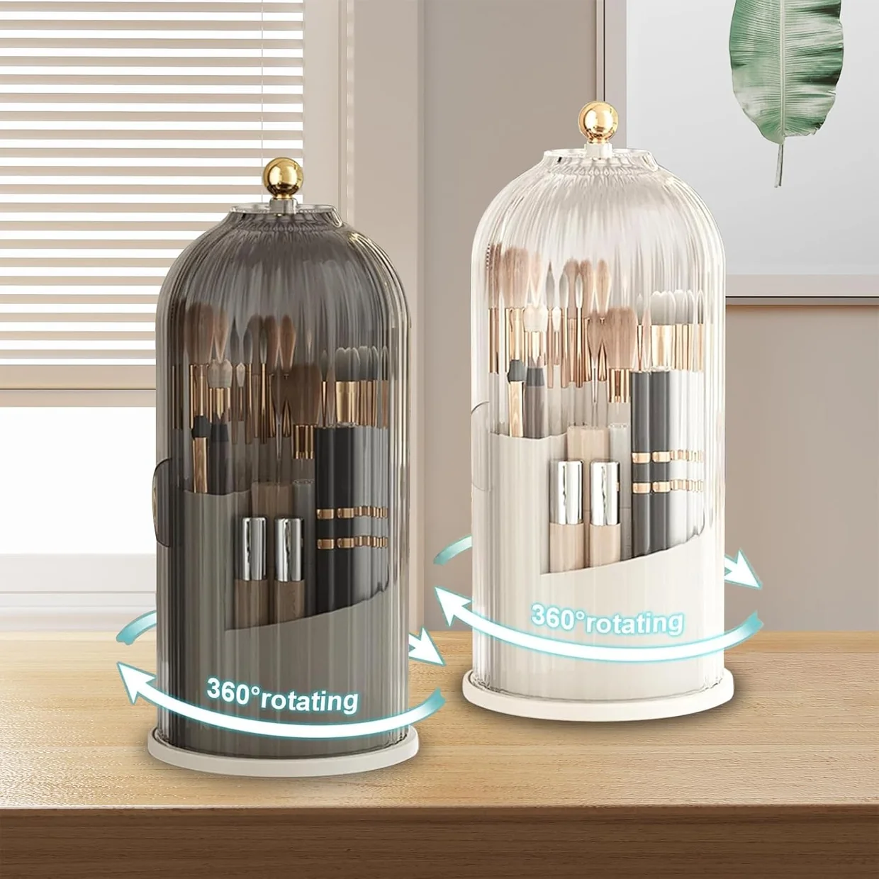 Luxury 360° Rotating Storage Organizer – Transparent Makeup Brush Holder, Cosmetic Display Stand, Pen and Eyebrow Pencil Organizer, Dustproof Storage Box