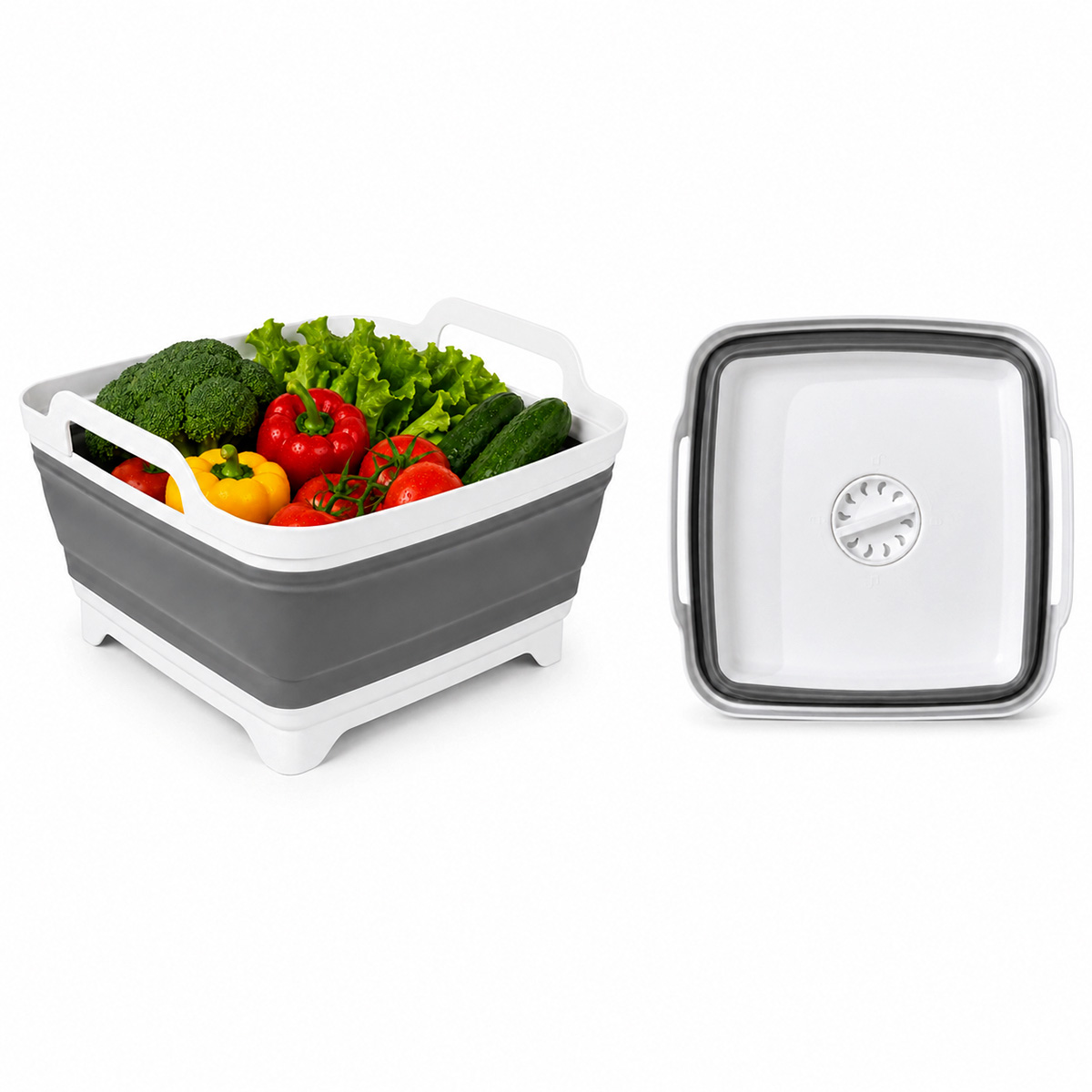 Collapsible Cleaning Bucket with Drain Plug - White & Grey